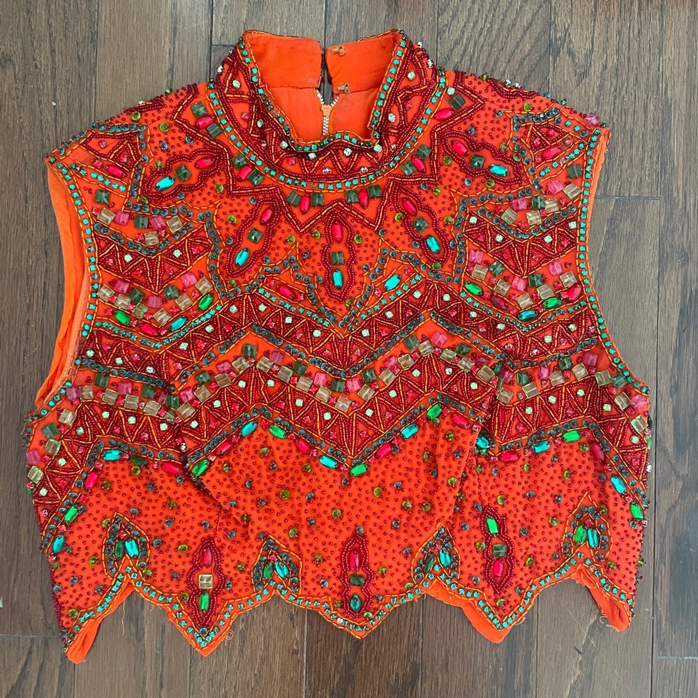 Custom-made vintage beaded crop top